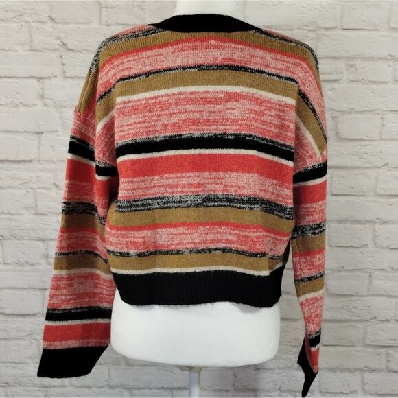 F BP Nordstrom Black Brown Stripe Button Down Cropped Cardigan Sweater NWT M - Picture 10 of 12